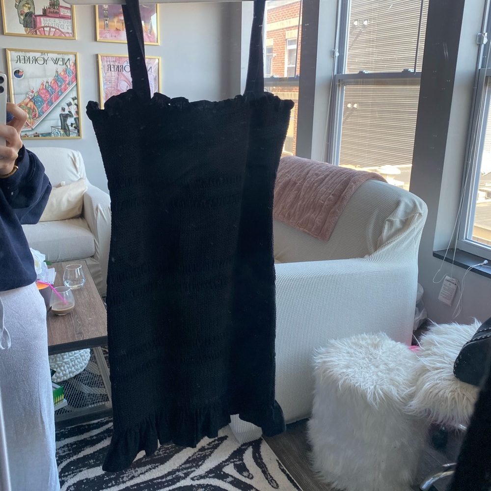 Black Smocked Mini Dress - Picture 3 of 3